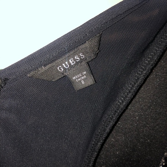 Guess Black Dress - Velvet Peplum Mesh Back Chic - Picture 4 of 11